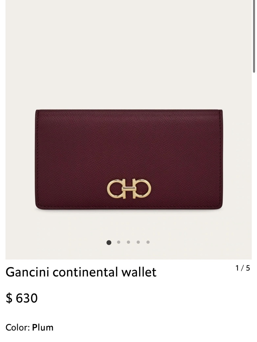Salvatore Ferragamo Plum Gancini Long Continental Wallet